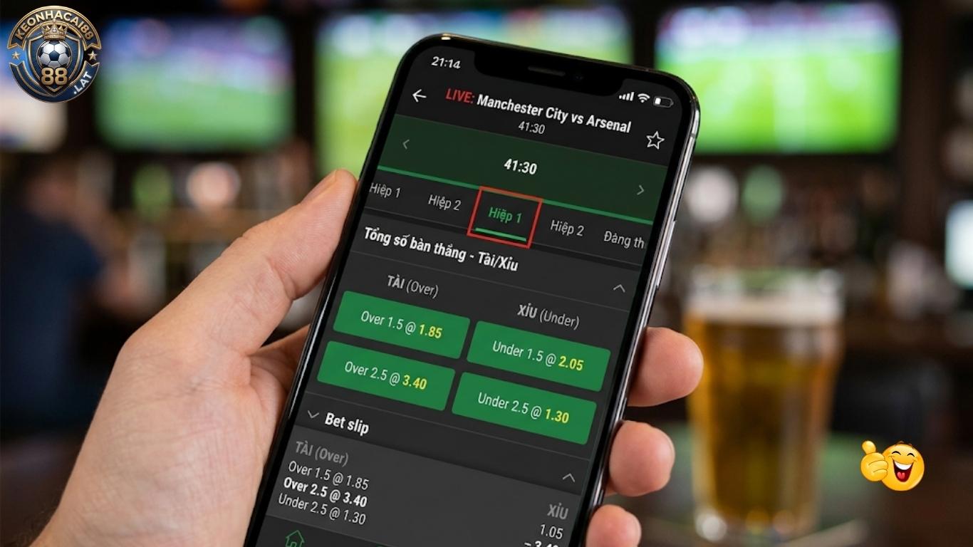 Bảng hiển thị tỷ lệ cược Tài Xỉu hiệp 1 (Half Time) trực tuyến. Bảng hiển thị tỷ lệ cược Tài Xỉu hiệp 1 (Half Time) trực tuyến.